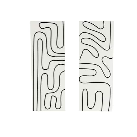 32" x 12" White Wood Geometric Wall Art Set with Black Accents